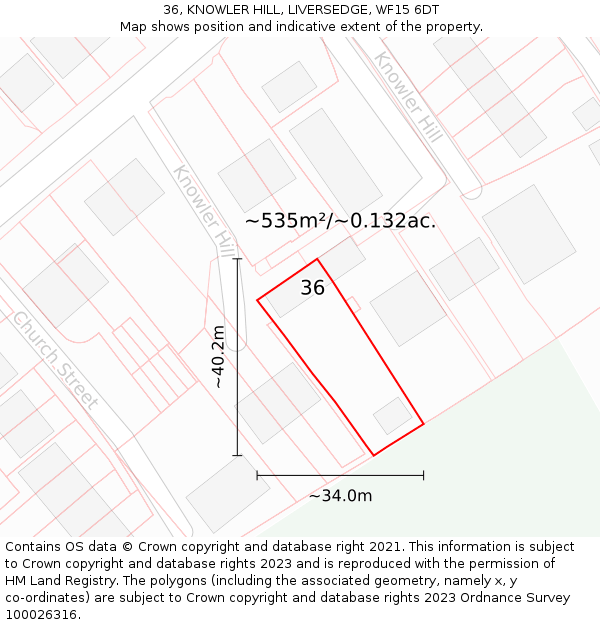36, KNOWLER HILL, LIVERSEDGE, WF15 6DT: Plot and title map