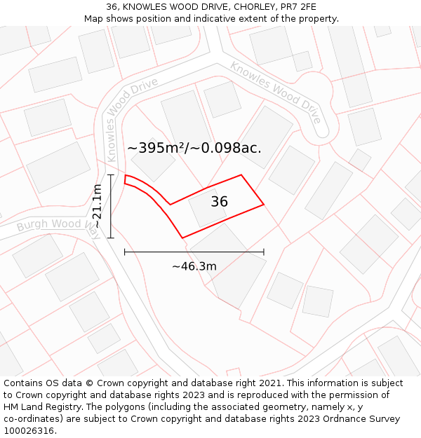 36, KNOWLES WOOD DRIVE, CHORLEY, PR7 2FE: Plot and title map
