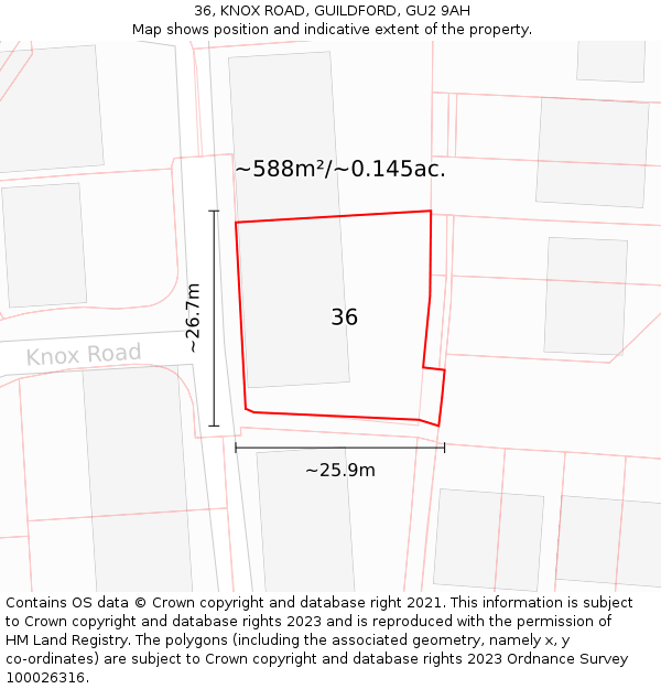 36, KNOX ROAD, GUILDFORD, GU2 9AH: Plot and title map