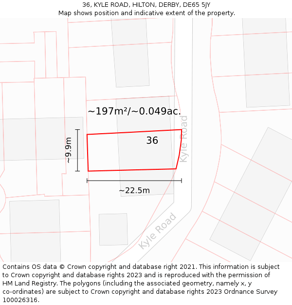36, KYLE ROAD, HILTON, DERBY, DE65 5JY: Plot and title map