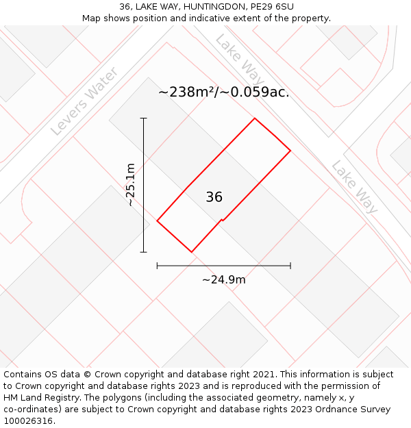 36, LAKE WAY, HUNTINGDON, PE29 6SU: Plot and title map
