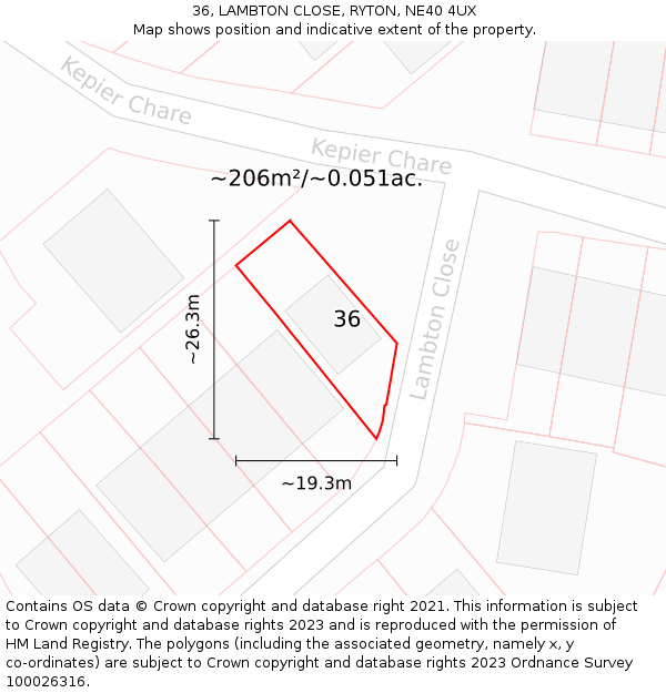 36, LAMBTON CLOSE, RYTON, NE40 4UX: Plot and title map