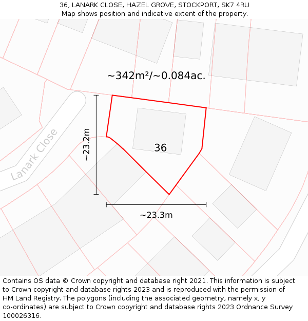 36, LANARK CLOSE, HAZEL GROVE, STOCKPORT, SK7 4RU: Plot and title map