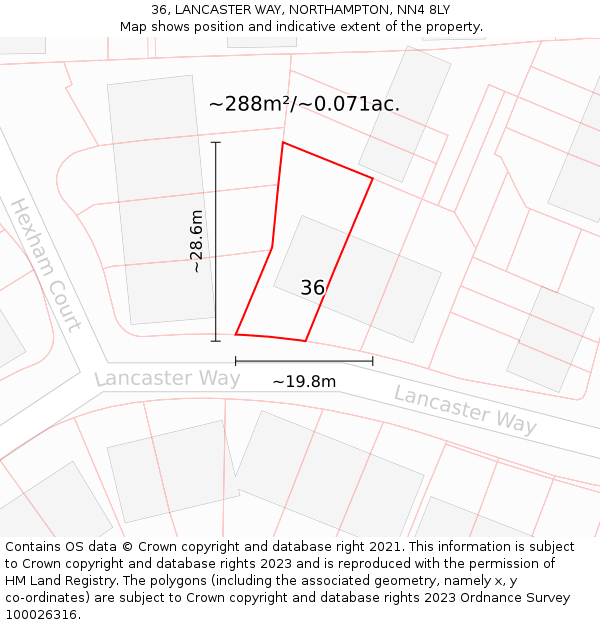 36, LANCASTER WAY, NORTHAMPTON, NN4 8LY: Plot and title map
