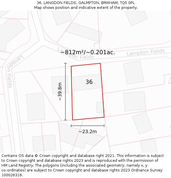 36, LANGDON FIELDS, GALMPTON, BRIXHAM, TQ5 0PL: Plot and title map