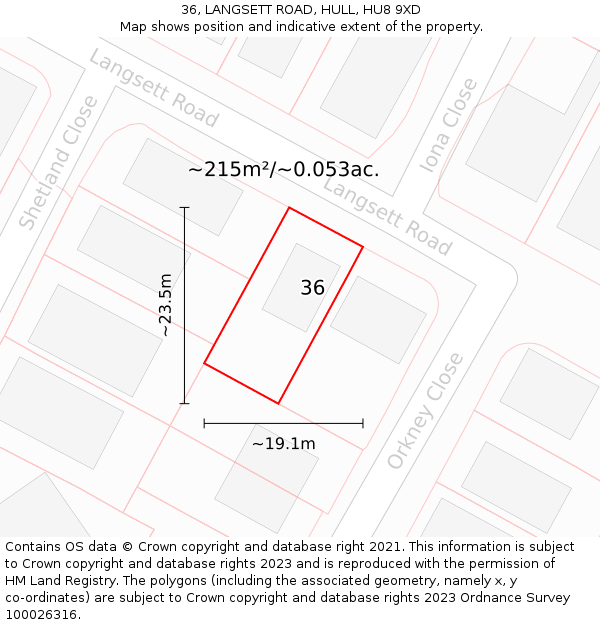 36, LANGSETT ROAD, HULL, HU8 9XD: Plot and title map
