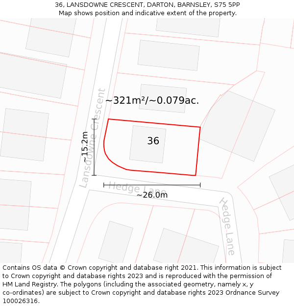 36, LANSDOWNE CRESCENT, DARTON, BARNSLEY, S75 5PP: Plot and title map