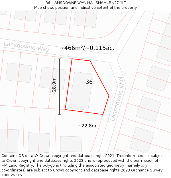 36, LANSDOWNE WAY, HAILSHAM, BN27 1LT: Plot and title map