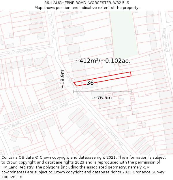 36, LAUGHERNE ROAD, WORCESTER, WR2 5LS: Plot and title map