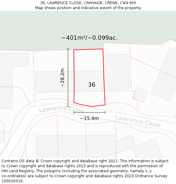 36, LAWRENCE CLOSE, CRANAGE, CREWE, CW4 8FA: Plot and title map
