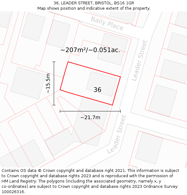 36, LEADER STREET, BRISTOL, BS16 1GR: Plot and title map