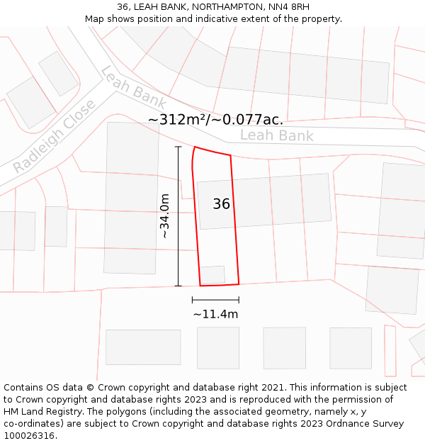 36, LEAH BANK, NORTHAMPTON, NN4 8RH: Plot and title map