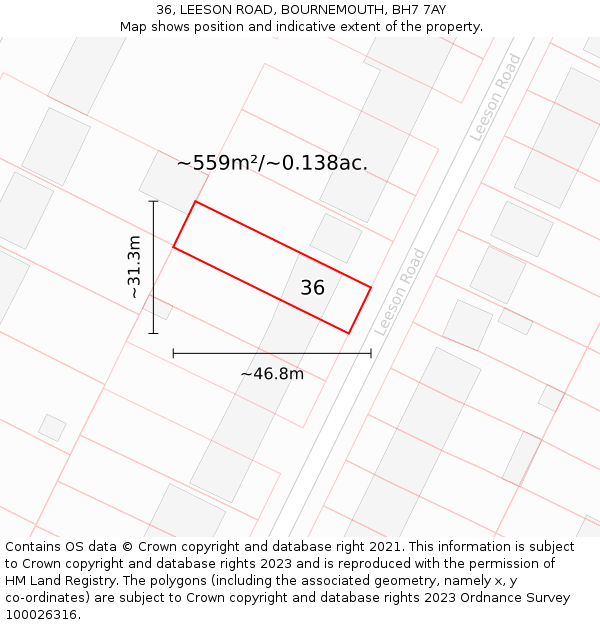 36, LEESON ROAD, BOURNEMOUTH, BH7 7AY: Plot and title map
