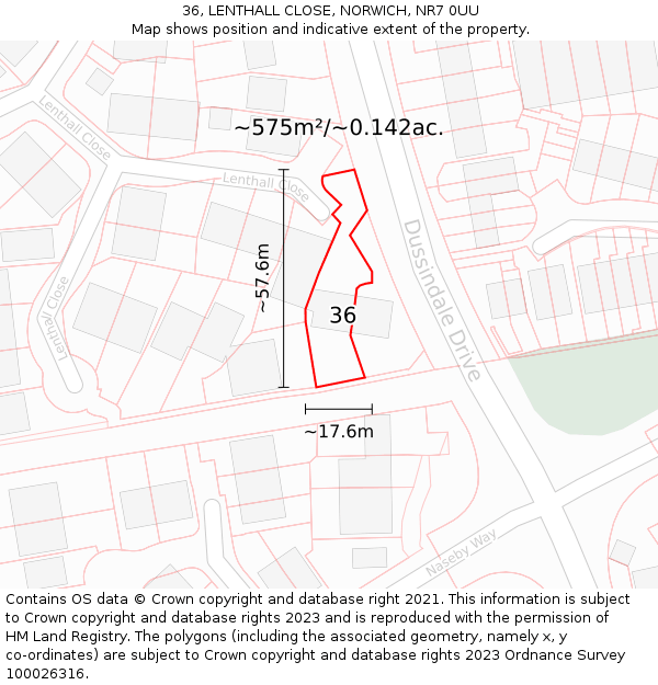 36, LENTHALL CLOSE, NORWICH, NR7 0UU: Plot and title map