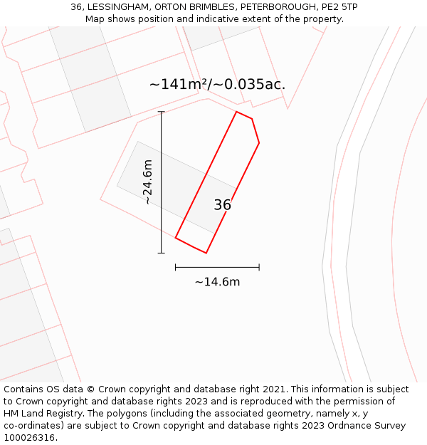 36, LESSINGHAM, ORTON BRIMBLES, PETERBOROUGH, PE2 5TP: Plot and title map