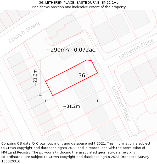 36, LETHEREN PLACE, EASTBOURNE, BN21 1HL: Plot and title map