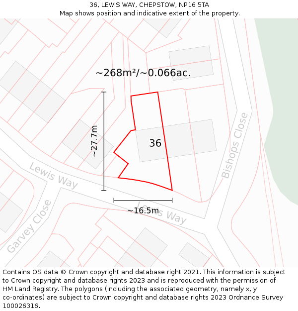36, LEWIS WAY, CHEPSTOW, NP16 5TA: Plot and title map