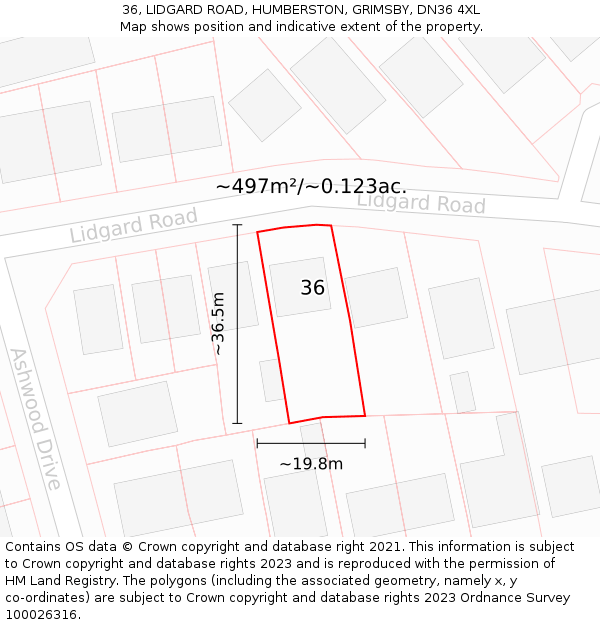 36, LIDGARD ROAD, HUMBERSTON, GRIMSBY, DN36 4XL: Plot and title map