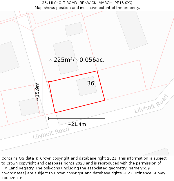 36, LILYHOLT ROAD, BENWICK, MARCH, PE15 0XQ: Plot and title map