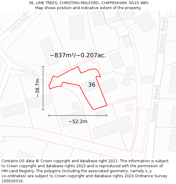 36, LIME TREES, CHRISTIAN MALFORD, CHIPPENHAM, SN15 4BN: Plot and title map