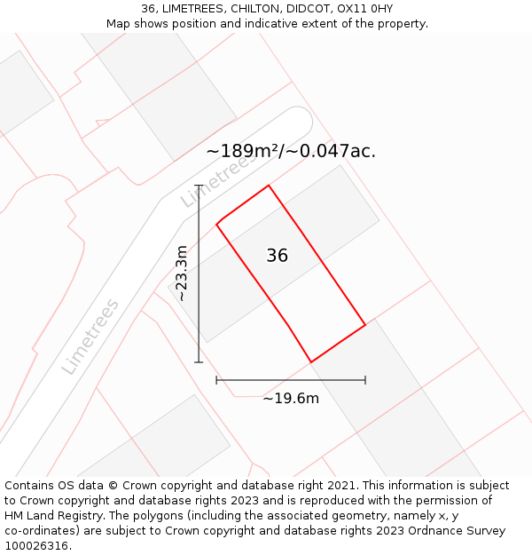 36, LIMETREES, CHILTON, DIDCOT, OX11 0HY: Plot and title map
