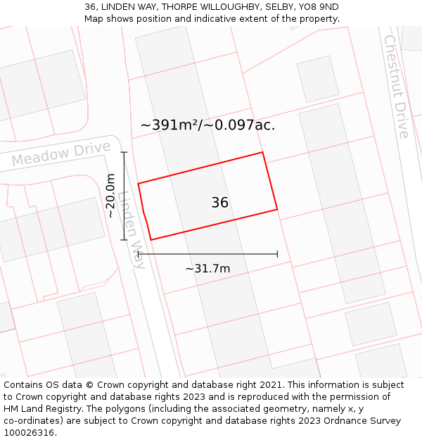 36, LINDEN WAY, THORPE WILLOUGHBY, SELBY, YO8 9ND: Plot and title map