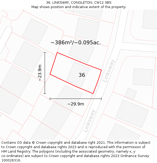 36, LINKSWAY, CONGLETON, CW12 3BS: Plot and title map