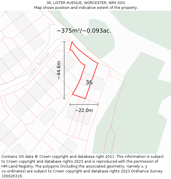 36, LISTER AVENUE, WORCESTER, WR4 0SG: Plot and title map