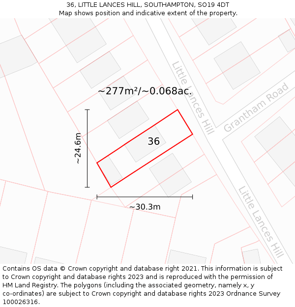 36, LITTLE LANCES HILL, SOUTHAMPTON, SO19 4DT: Plot and title map