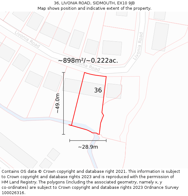 36, LIVONIA ROAD, SIDMOUTH, EX10 9JB: Plot and title map