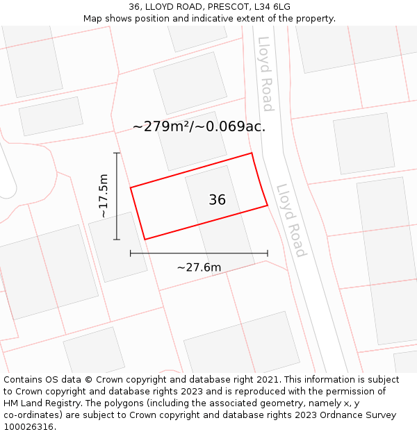 36, LLOYD ROAD, PRESCOT, L34 6LG: Plot and title map