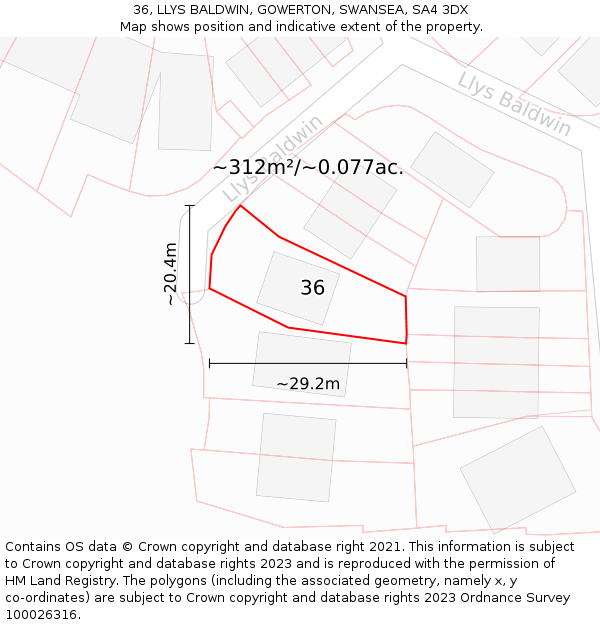 36, LLYS BALDWIN, GOWERTON, SWANSEA, SA4 3DX: Plot and title map