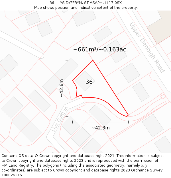 36, LLYS DYFFRYN, ST ASAPH, LL17 0SX: Plot and title map