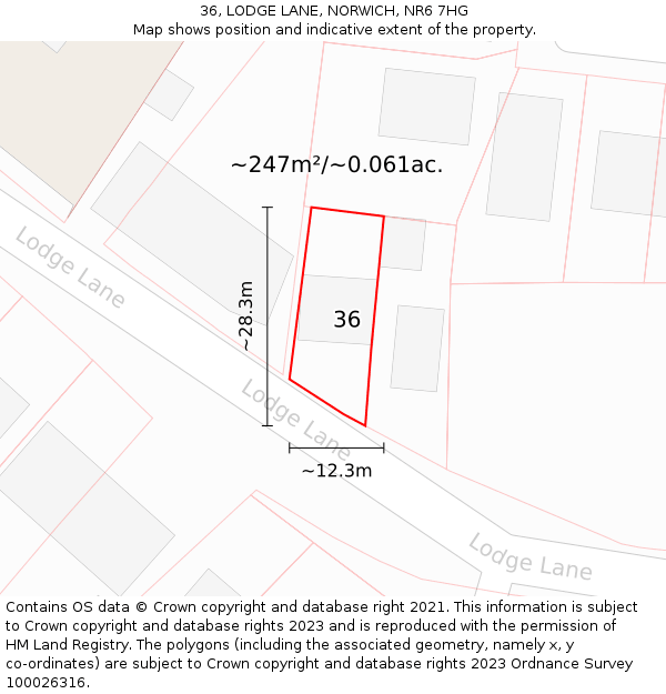 36, LODGE LANE, NORWICH, NR6 7HG: Plot and title map