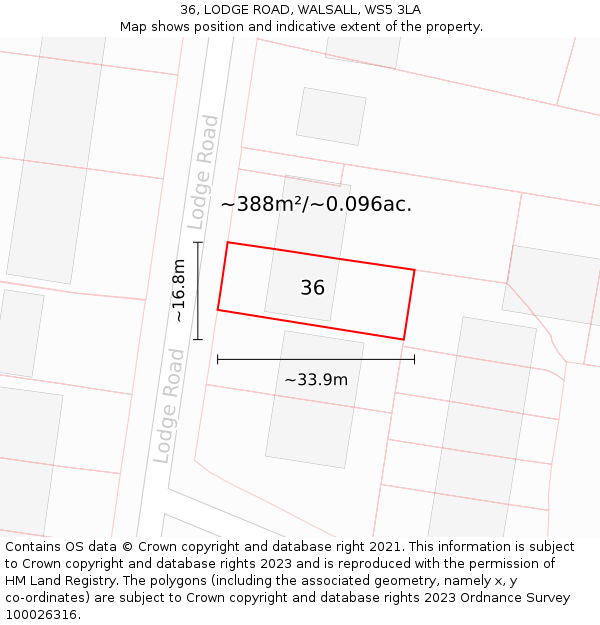 36, LODGE ROAD, WALSALL, WS5 3LA: Plot and title map
