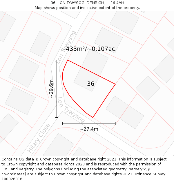 36, LON TYWYSOG, DENBIGH, LL16 4AH: Plot and title map
