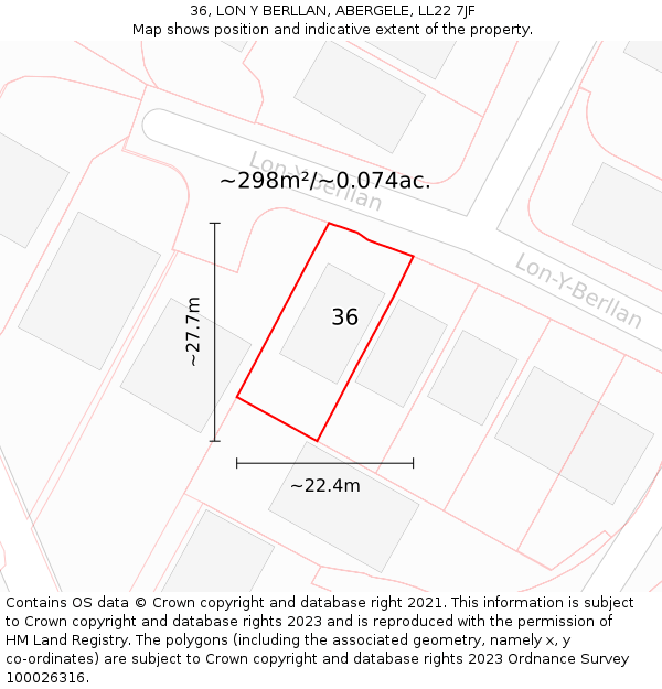 36, LON Y BERLLAN, ABERGELE, LL22 7JF: Plot and title map