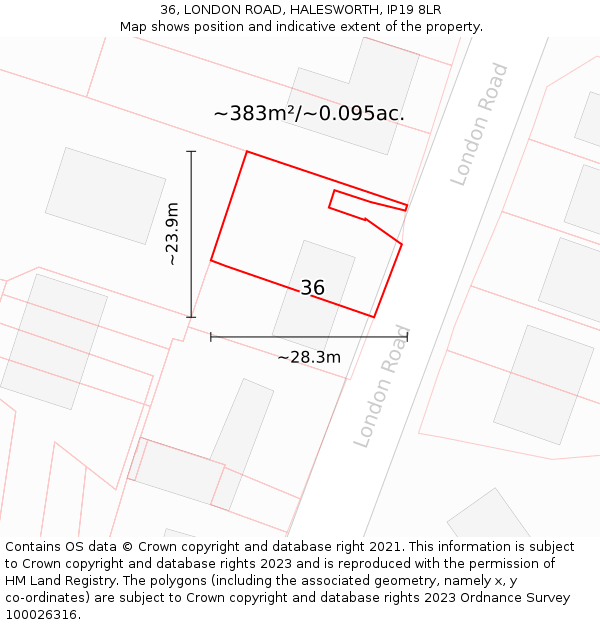 36, LONDON ROAD, HALESWORTH, IP19 8LR: Plot and title map