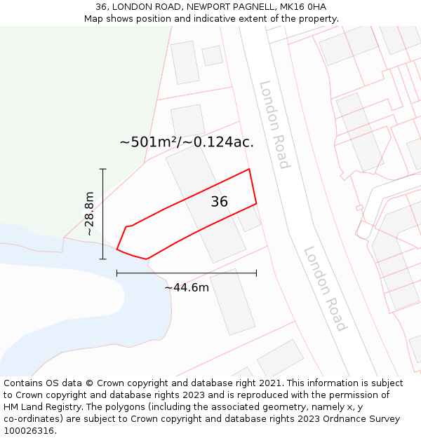 36, LONDON ROAD, NEWPORT PAGNELL, MK16 0HA: Plot and title map