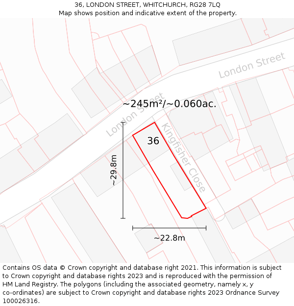 36, LONDON STREET, WHITCHURCH, RG28 7LQ: Plot and title map