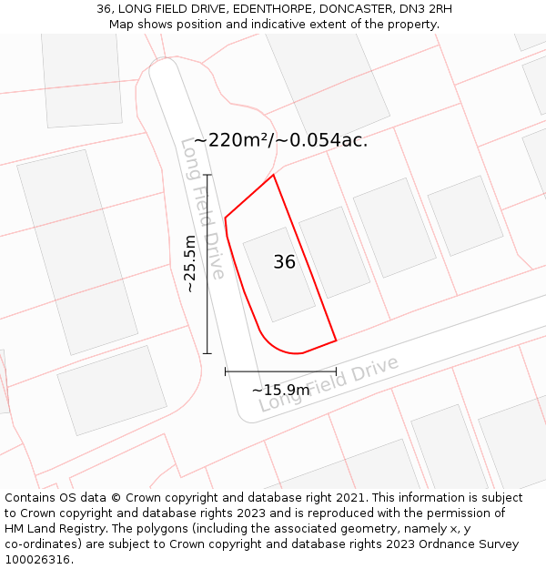 36, LONG FIELD DRIVE, EDENTHORPE, DONCASTER, DN3 2RH: Plot and title map