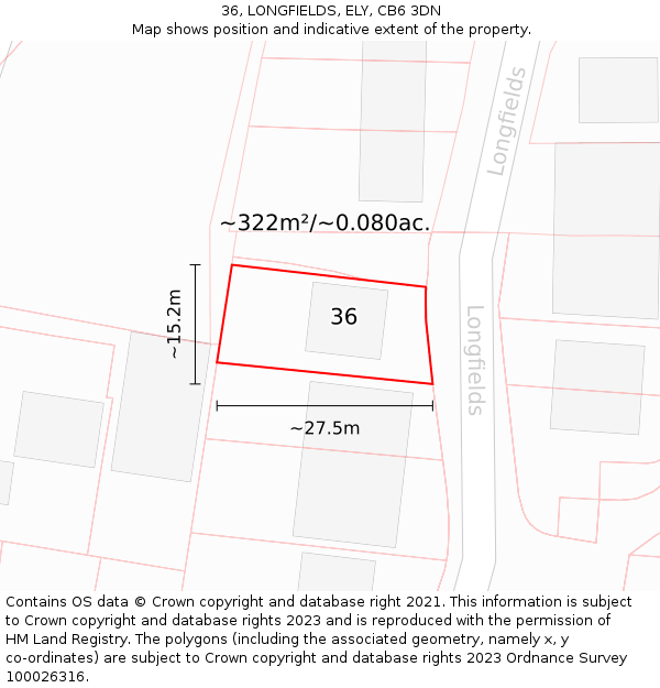 36, LONGFIELDS, ELY, CB6 3DN: Plot and title map