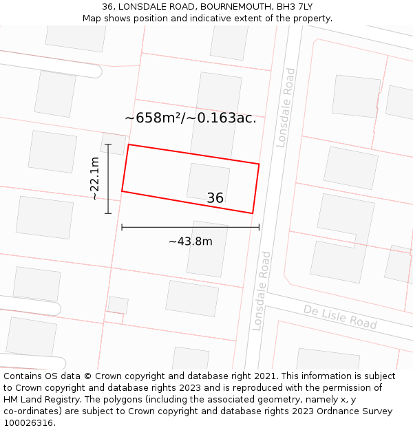 36, LONSDALE ROAD, BOURNEMOUTH, BH3 7LY: Plot and title map