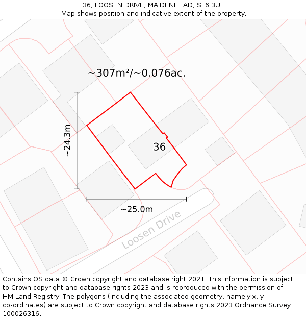 36, LOOSEN DRIVE, MAIDENHEAD, SL6 3UT: Plot and title map