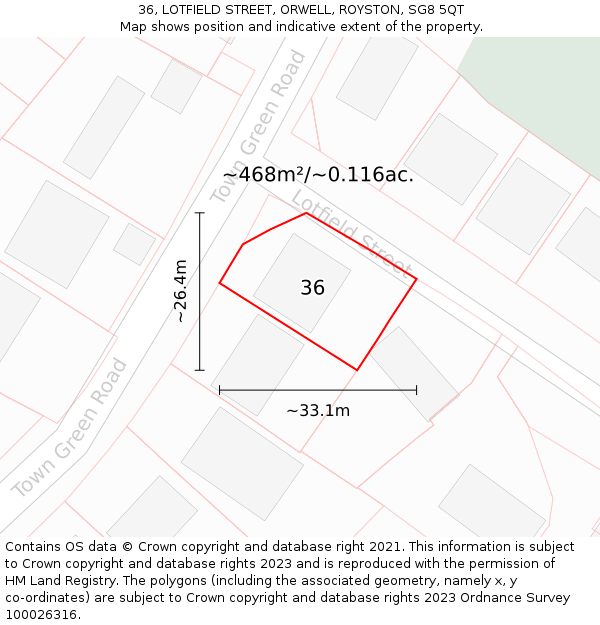 36, LOTFIELD STREET, ORWELL, ROYSTON, SG8 5QT: Plot and title map