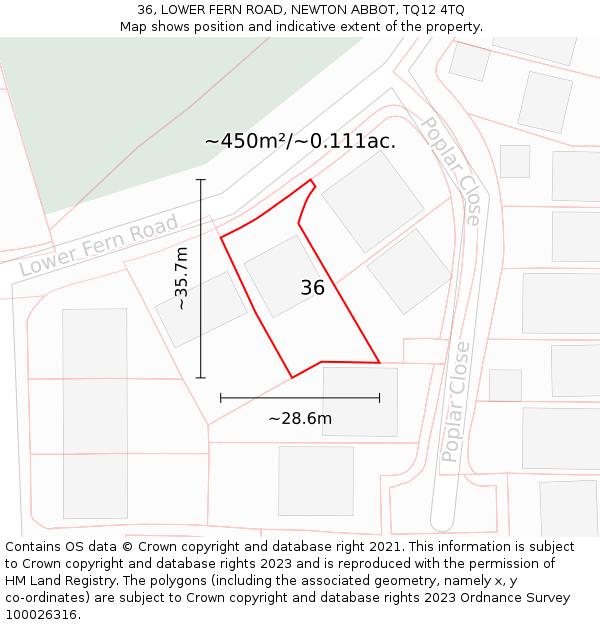 36, LOWER FERN ROAD, NEWTON ABBOT, TQ12 4TQ: Plot and title map