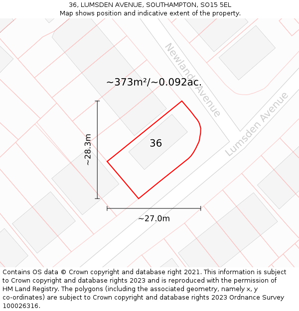 36, LUMSDEN AVENUE, SOUTHAMPTON, SO15 5EL: Plot and title map