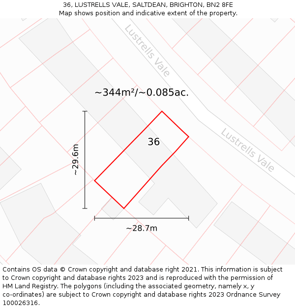 36, LUSTRELLS VALE, SALTDEAN, BRIGHTON, BN2 8FE: Plot and title map