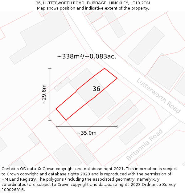 36, LUTTERWORTH ROAD, BURBAGE, HINCKLEY, LE10 2DN: Plot and title map