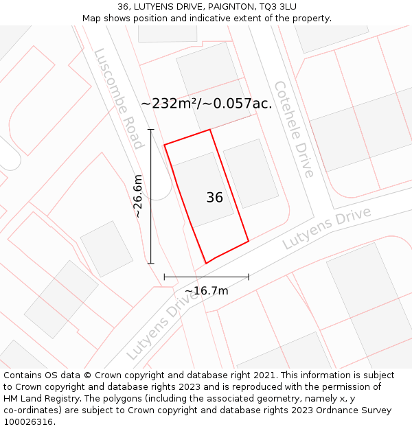 36, LUTYENS DRIVE, PAIGNTON, TQ3 3LU: Plot and title map